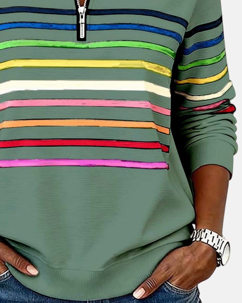 MOREAU LYON | WOMEN'S STRIPED ZIP-UP SWEATER