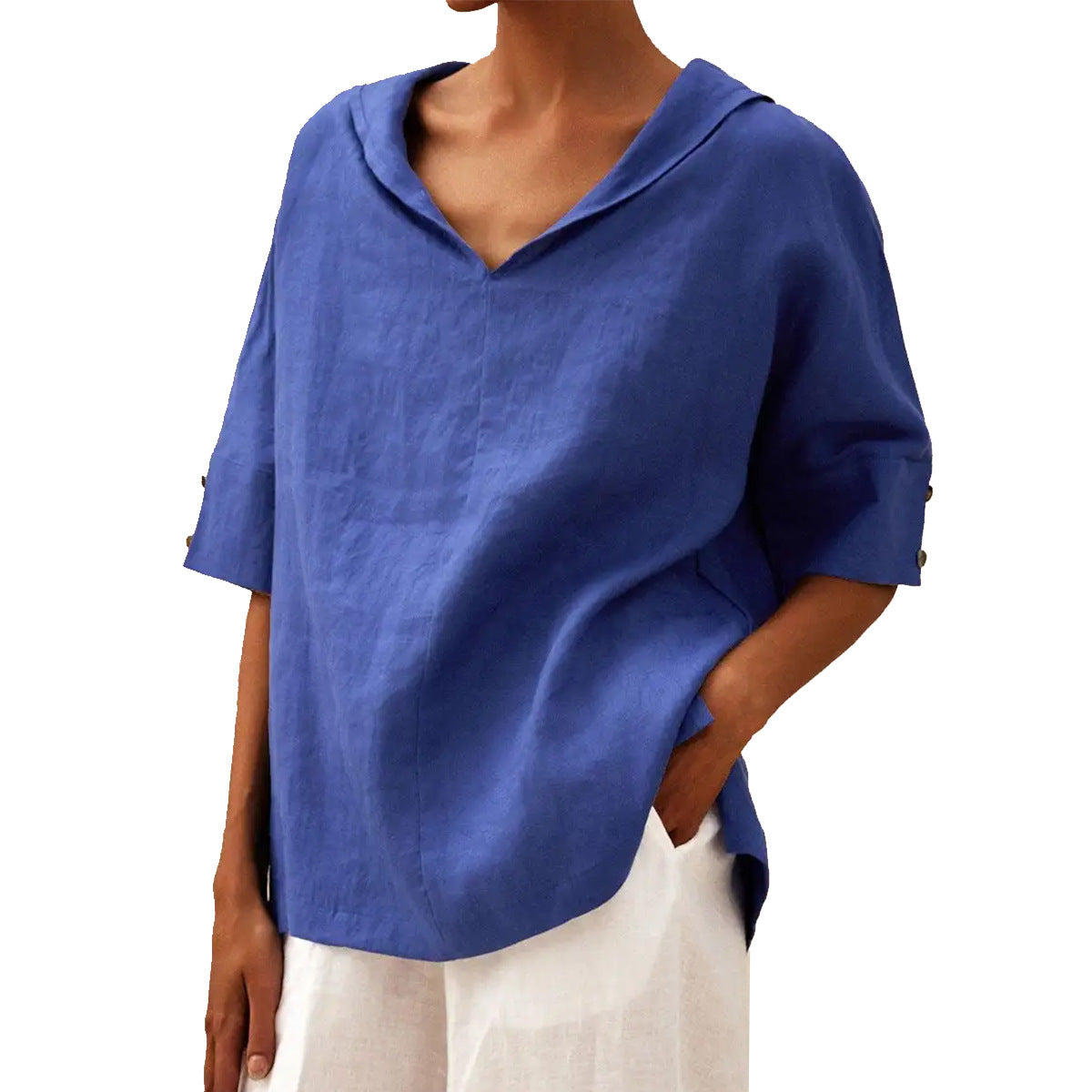 MOREAU LYON | WOMEN'S V-NECK LINEN BLOUSE