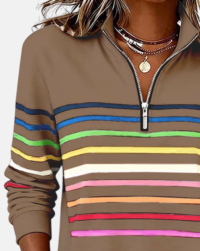 MOREAU LYON | WOMEN'S STRIPED ZIP-UP SWEATER