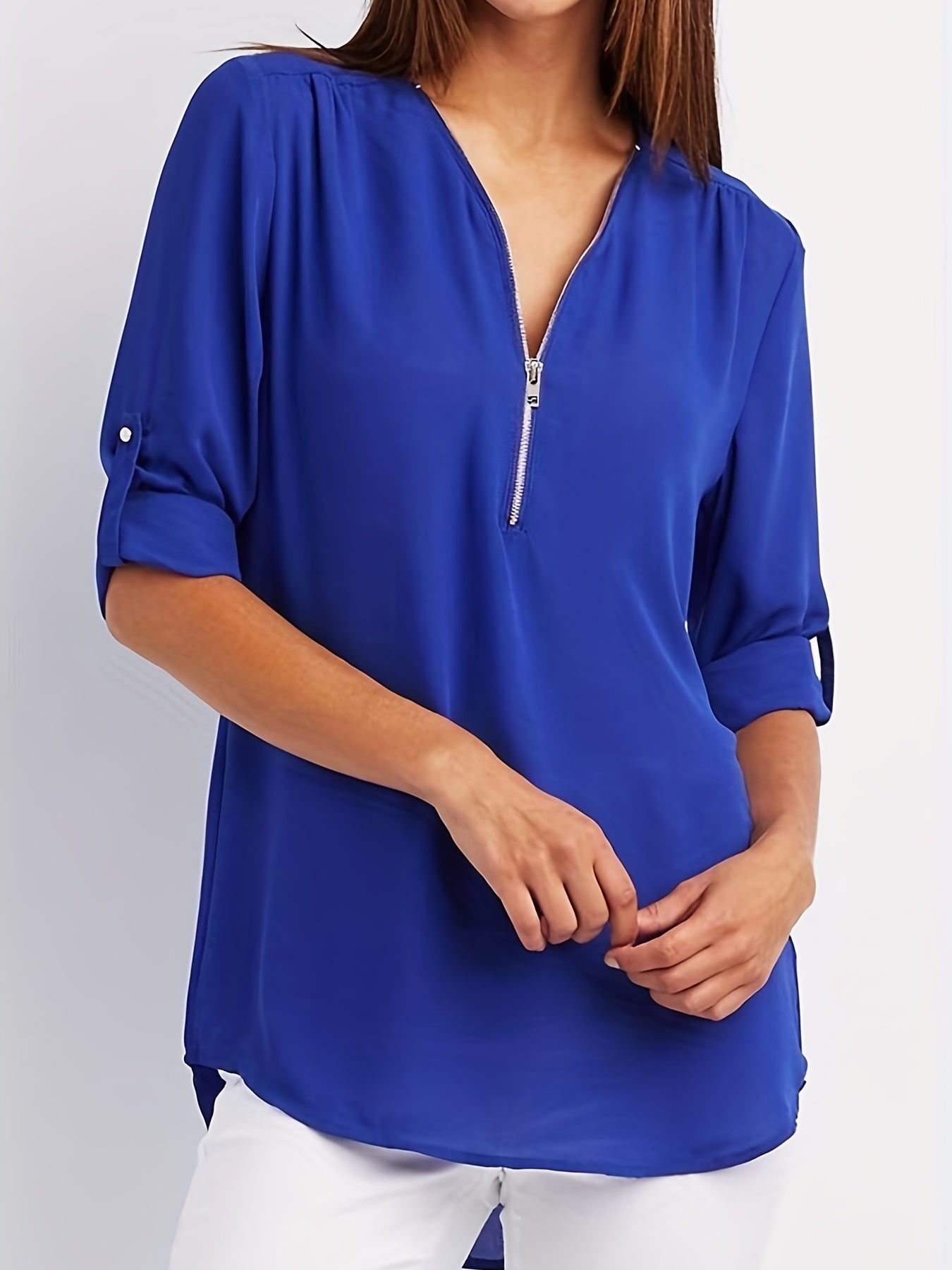 MOREAU LYON | WOMEN'S ZIP V-NECK BLOUSE