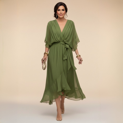 MOREAU LYON | WOMEN'S V-NECK CHIFFON DRESS
