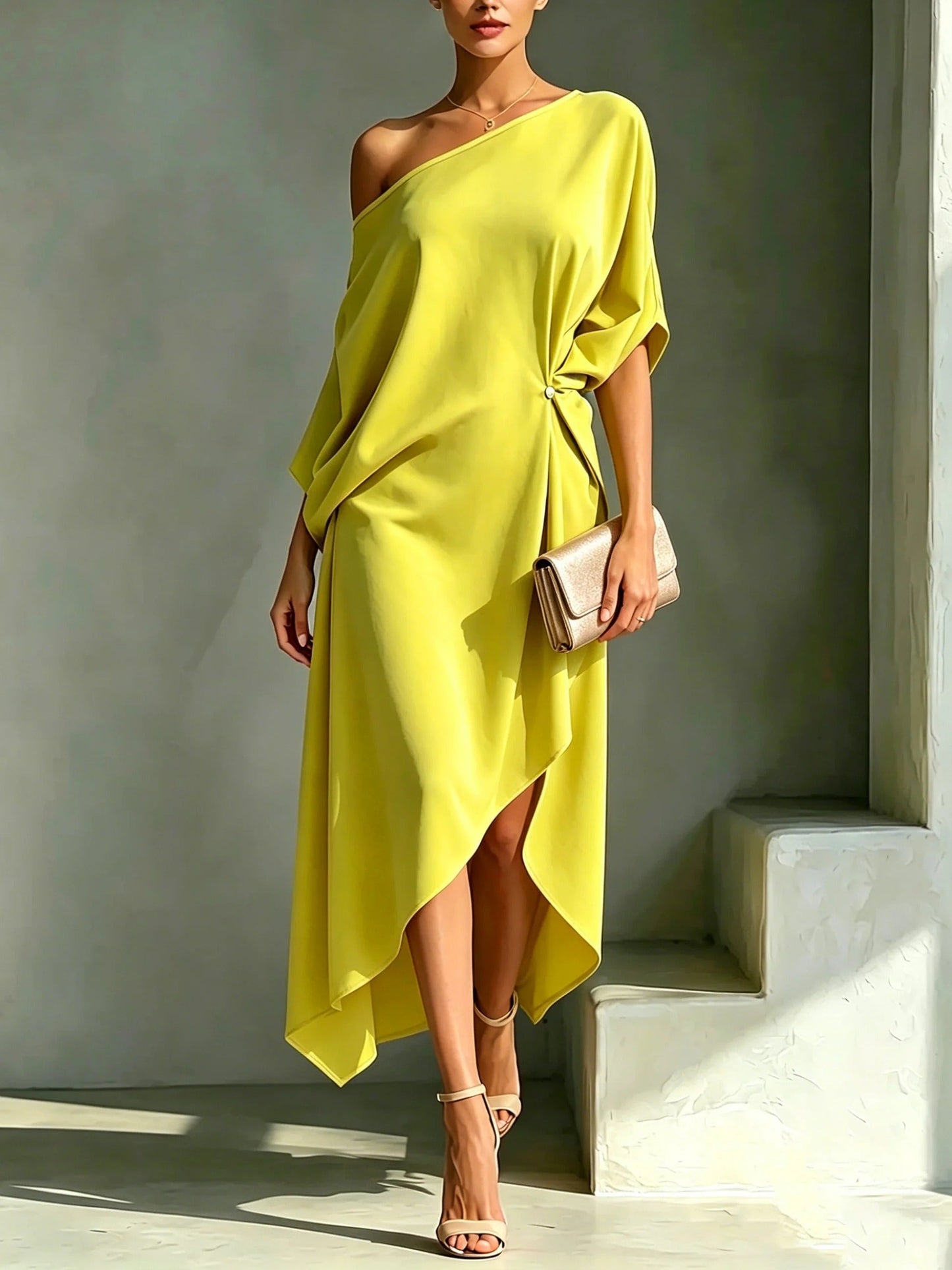 MOREAU LYON | ROBE MIDI ASYMÉTRIQUE FEMME