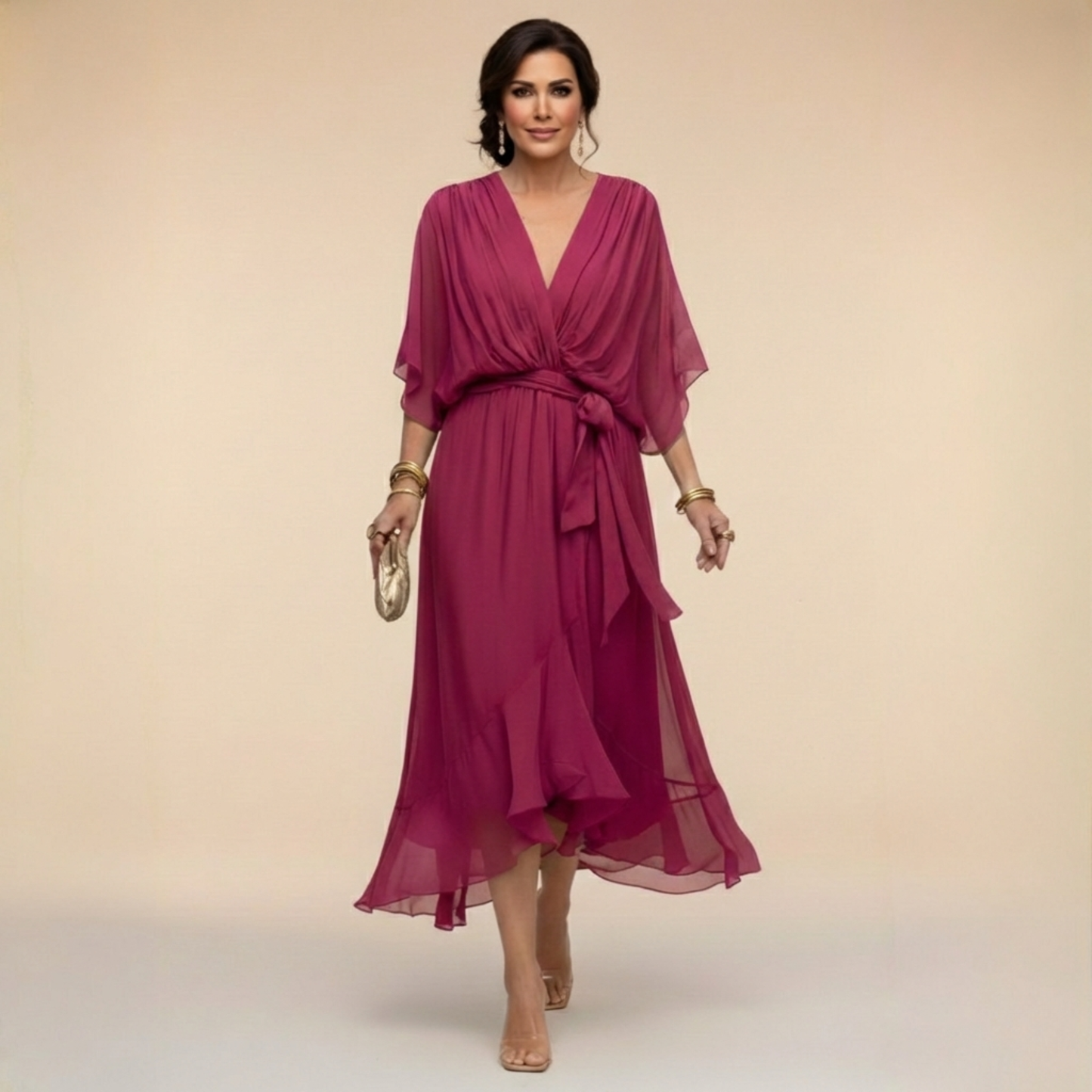 MOREAU LYON | WOMEN'S V-NECK CHIFFON DRESS