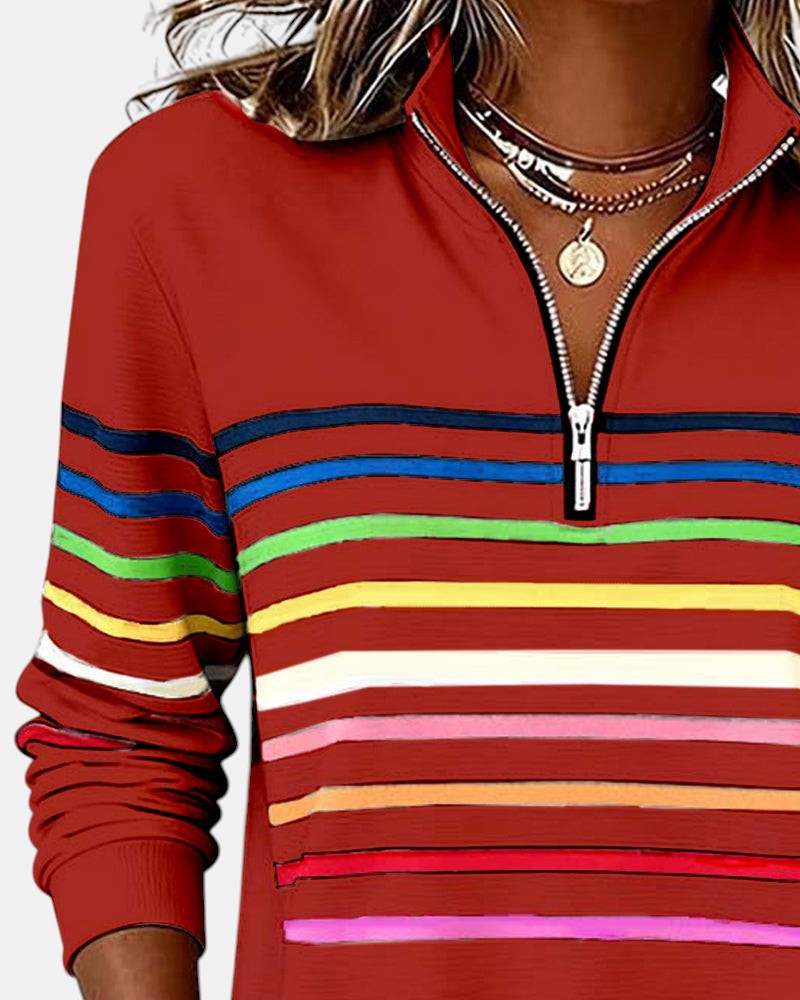 MOREAU LYON | WOMEN'S STRIPED ZIP-UP SWEATER