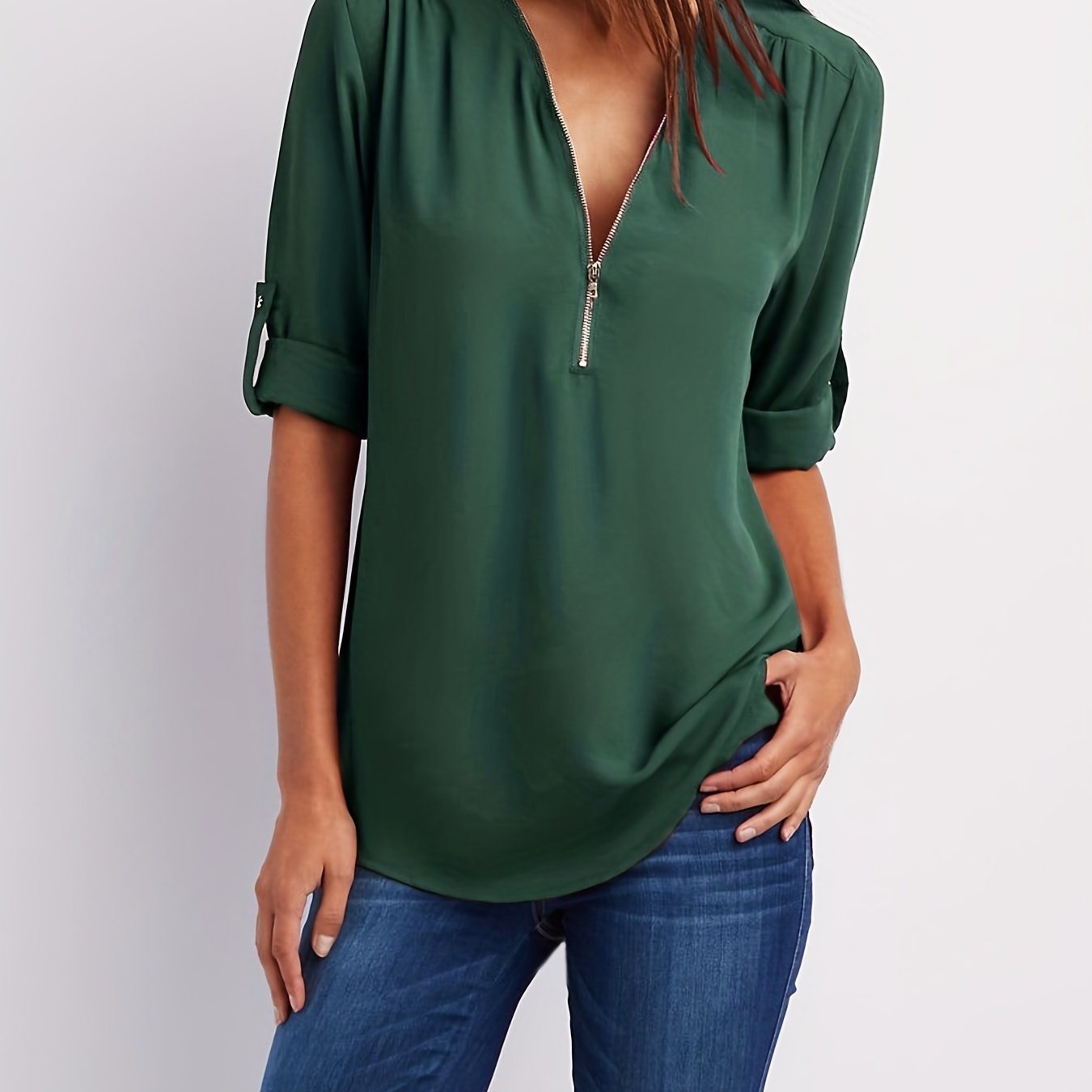 MOREAU LYON | WOMEN'S ZIP V-NECK BLOUSE