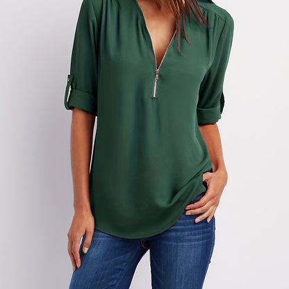 MOREAU LYON | WOMEN'S ZIP V-NECK BLOUSE