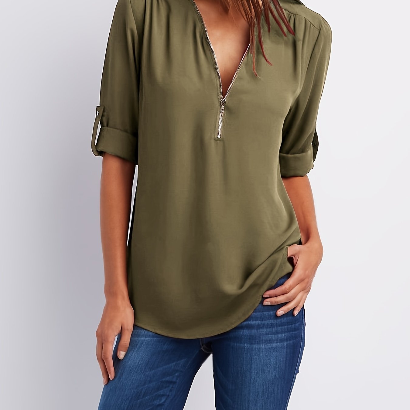 MOREAU LYON | WOMEN'S ZIP V-NECK BLOUSE