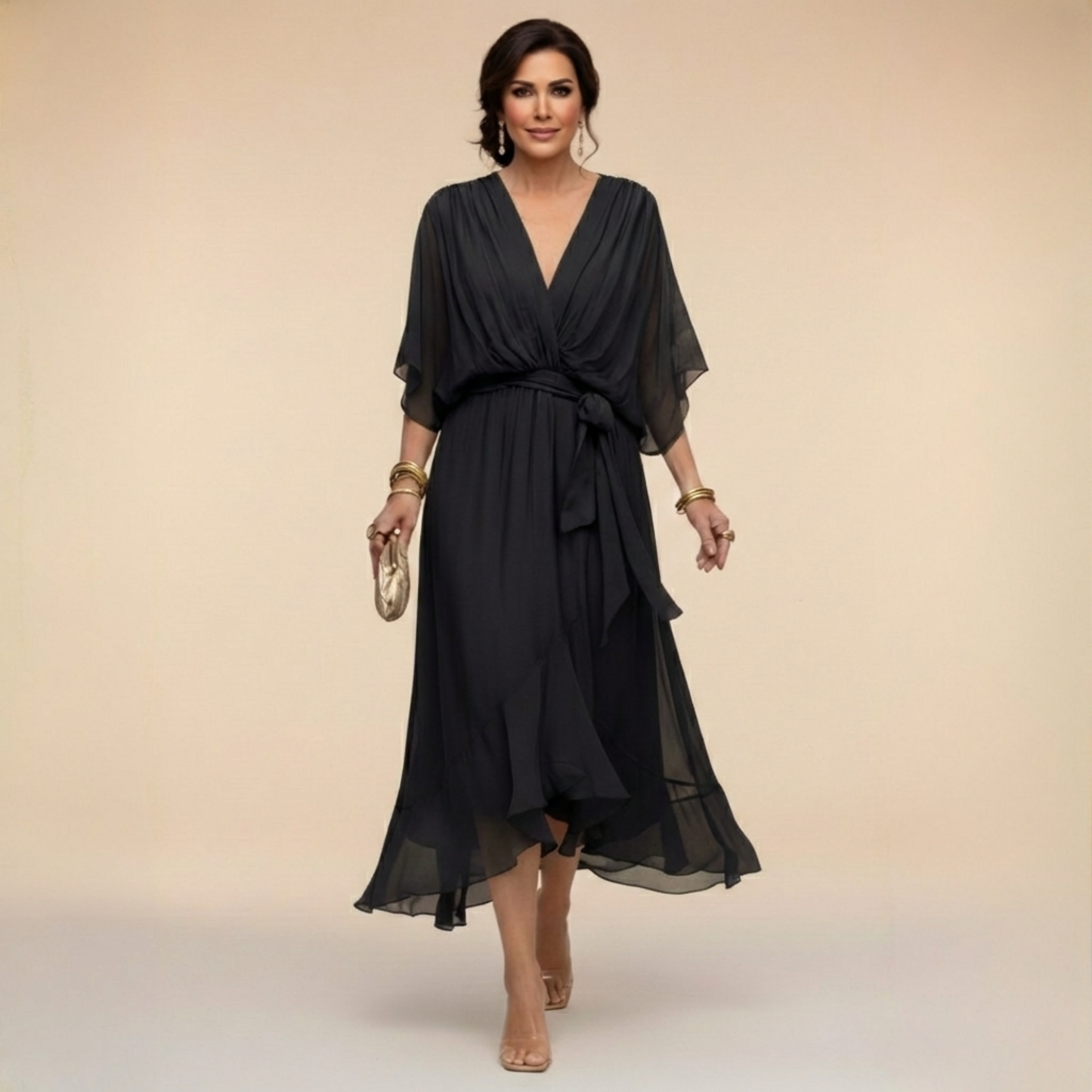 MOREAU LYON | WOMEN'S V-NECK CHIFFON DRESS
