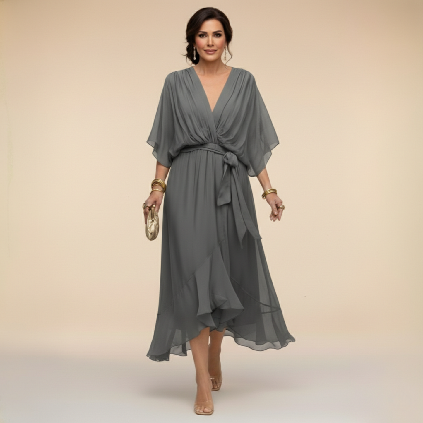 MOREAU LYON | WOMEN'S V-NECK CHIFFON DRESS