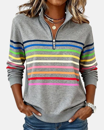 MOREAU LYON | WOMEN'S STRIPED ZIP-UP SWEATER