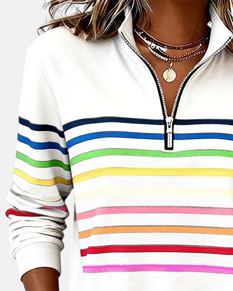 MOREAU LYON | WOMEN'S STRIPED ZIP-UP SWEATER