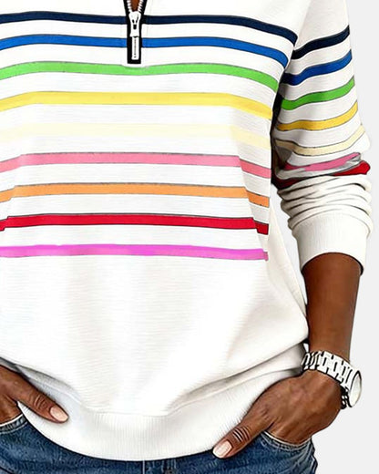 MOREAU LYON | WOMEN'S STRIPED ZIP-UP SWEATER