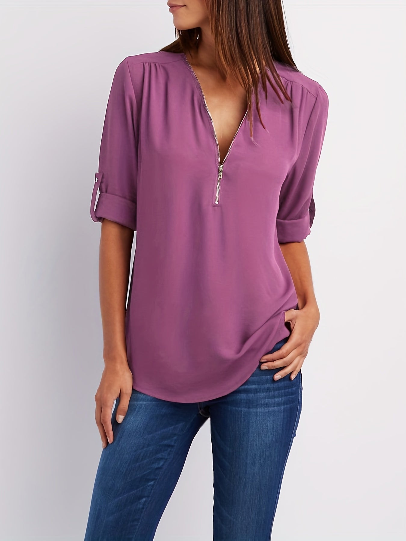 MOREAU LYON | WOMEN'S ZIP V-NECK BLOUSE