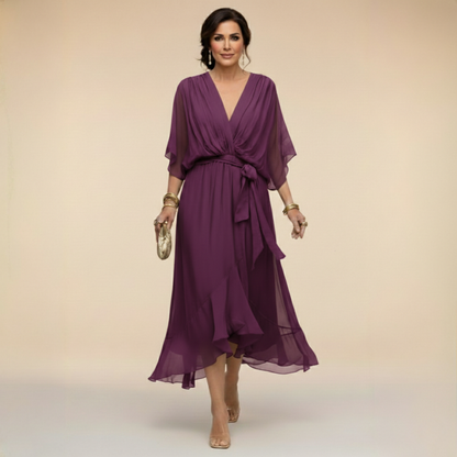 MOREAU LYON | WOMEN'S V-NECK CHIFFON DRESS