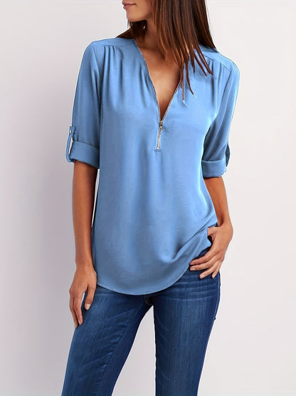 MOREAU LYON | WOMEN'S ZIP V-NECK BLOUSE