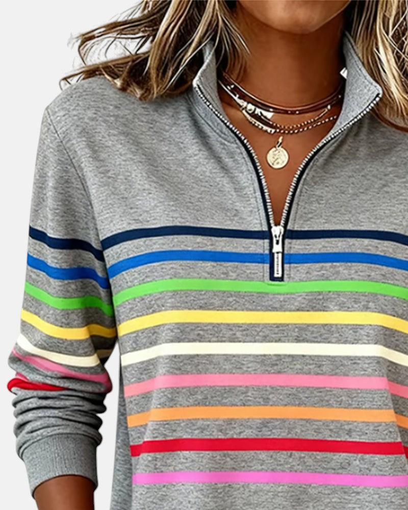 MOREAU LYON | WOMEN'S STRIPED ZIP-UP SWEATER