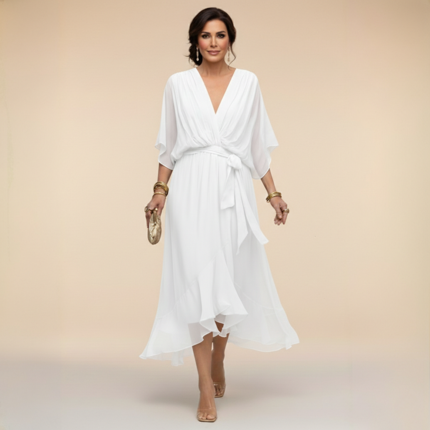 MOREAU LYON | WOMEN'S V-NECK CHIFFON DRESS