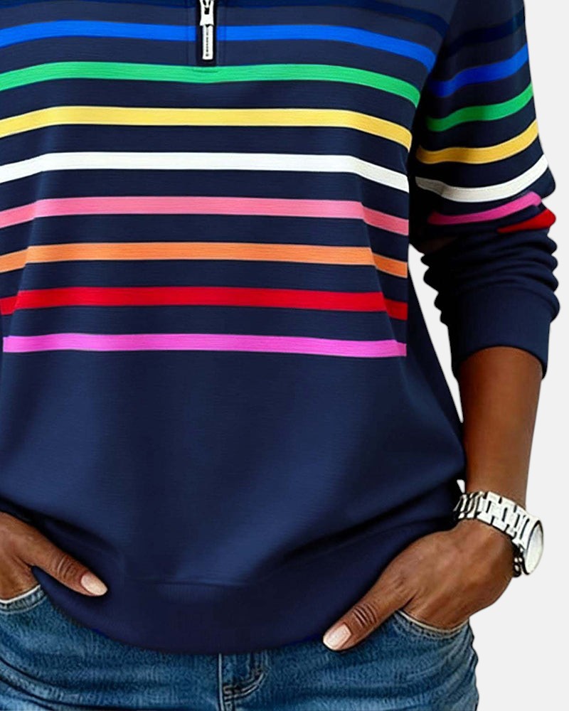 MOREAU LYON | WOMEN'S STRIPED ZIP-UP SWEATER