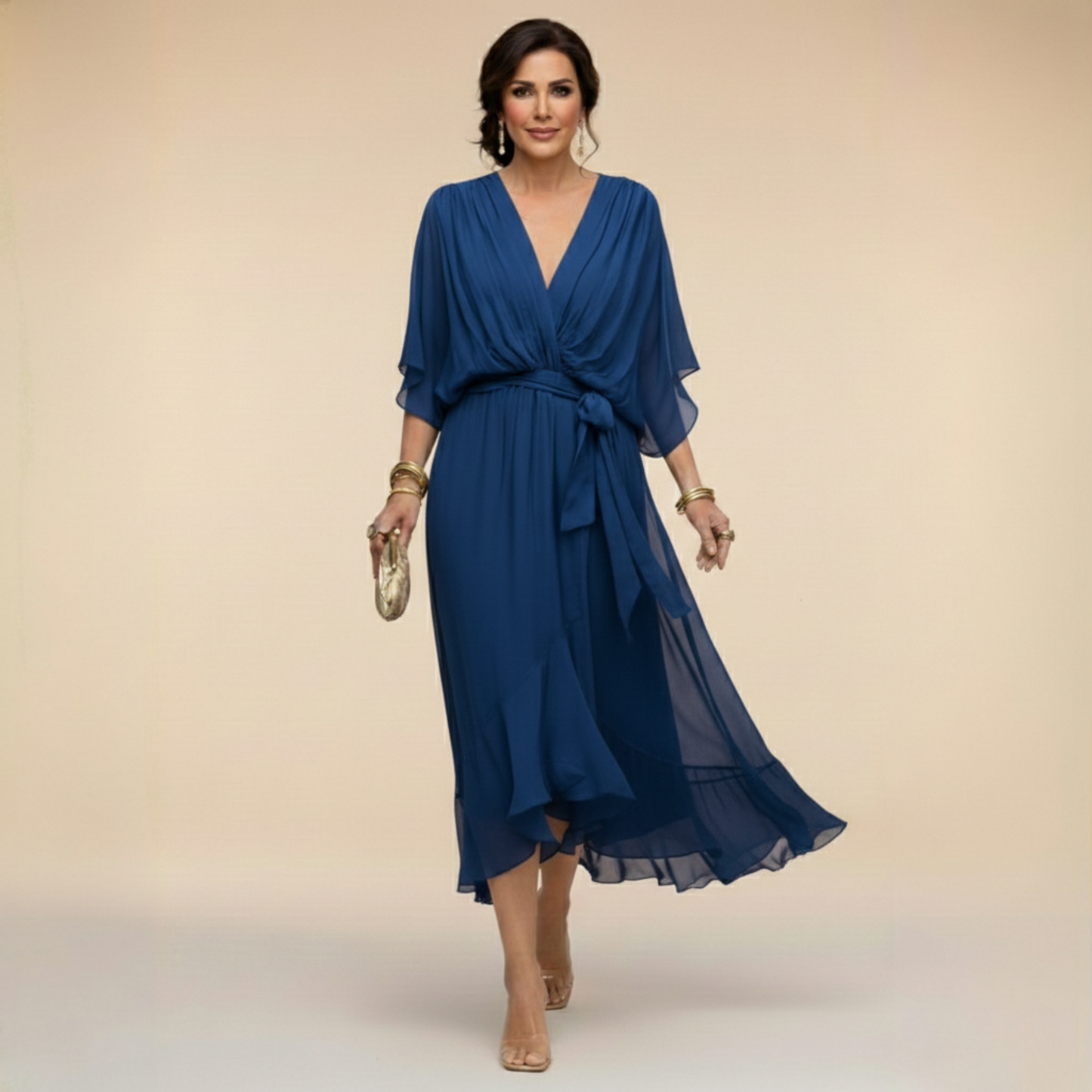 MOREAU LYON | WOMEN'S V-NECK CHIFFON DRESS