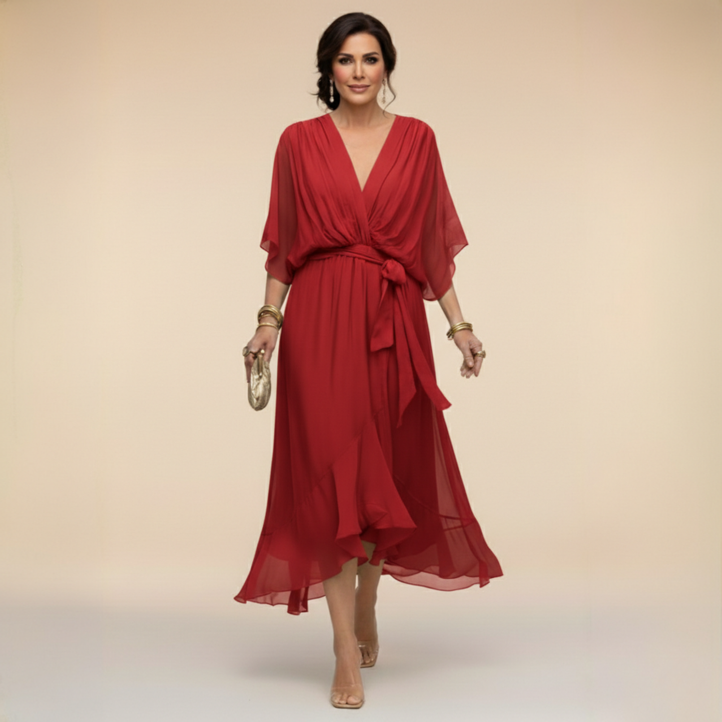 MOREAU LYON | WOMEN'S V-NECK CHIFFON DRESS