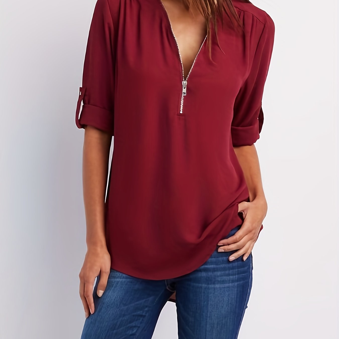 MOREAU LYON | WOMEN'S ZIP V-NECK BLOUSE