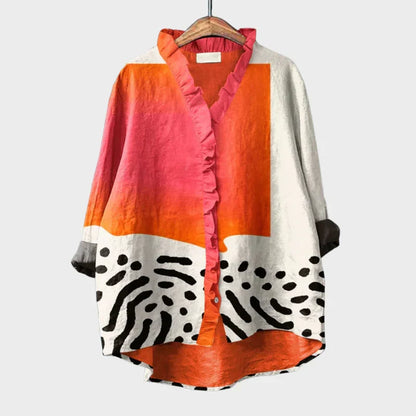 MOREAU LYON | BLOUSE FEMME À COL V VOLANTÉ SUR LE DEVANT