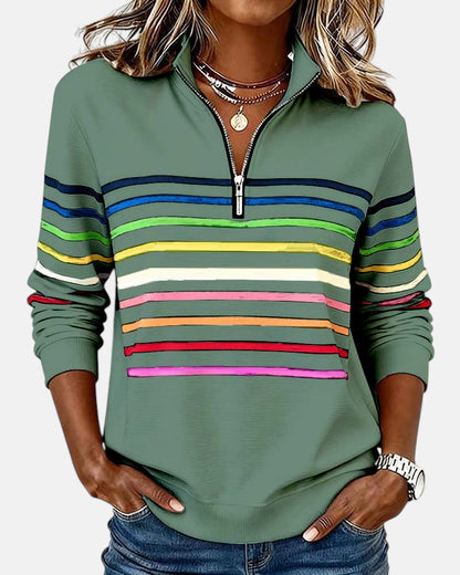 MOREAU LYON | WOMEN'S STRIPED ZIP-UP SWEATER