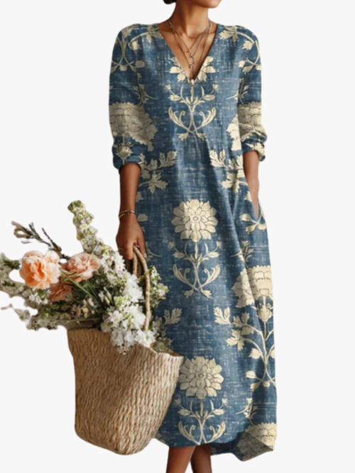 MOREAU LYON | ROBE MIDI EN LIN FLORAL ANCIEN POUR FEMMES