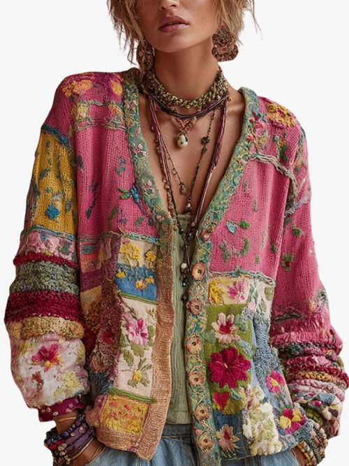 MOREAU LYON | Gilet patchwork fleuri pour femme