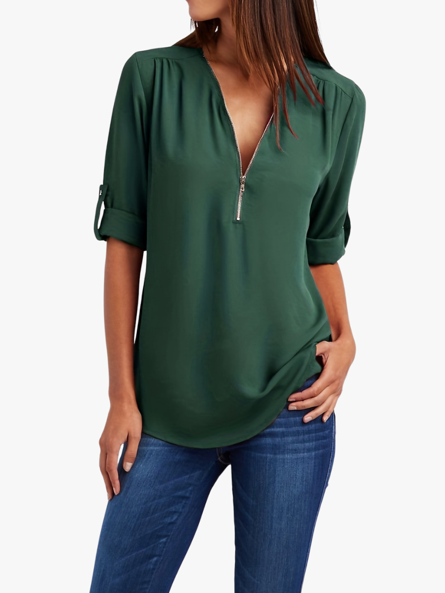 MOREAU LYON | WOMEN'S ZIP V-NECK BLOUSE