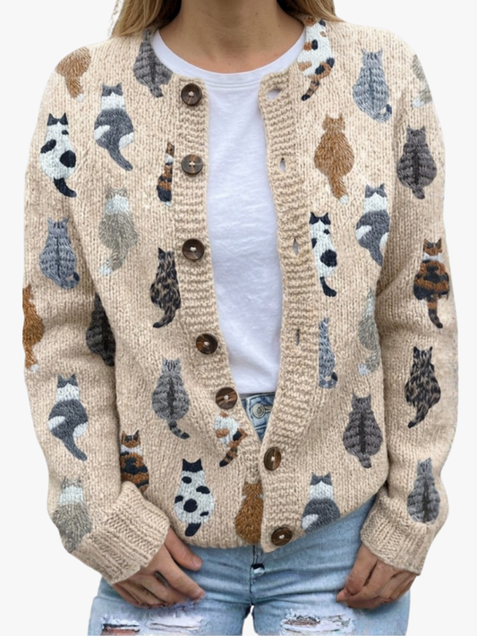 MOREAU LYON | CARDIGAN FEMME À MOTIF CHAT