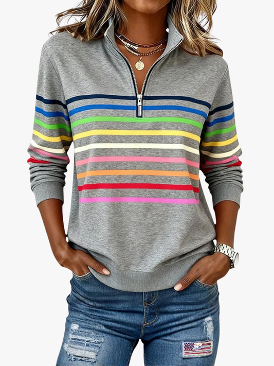 MOREAU LYON | WOMEN'S STRIPED ZIP-UP SWEATER