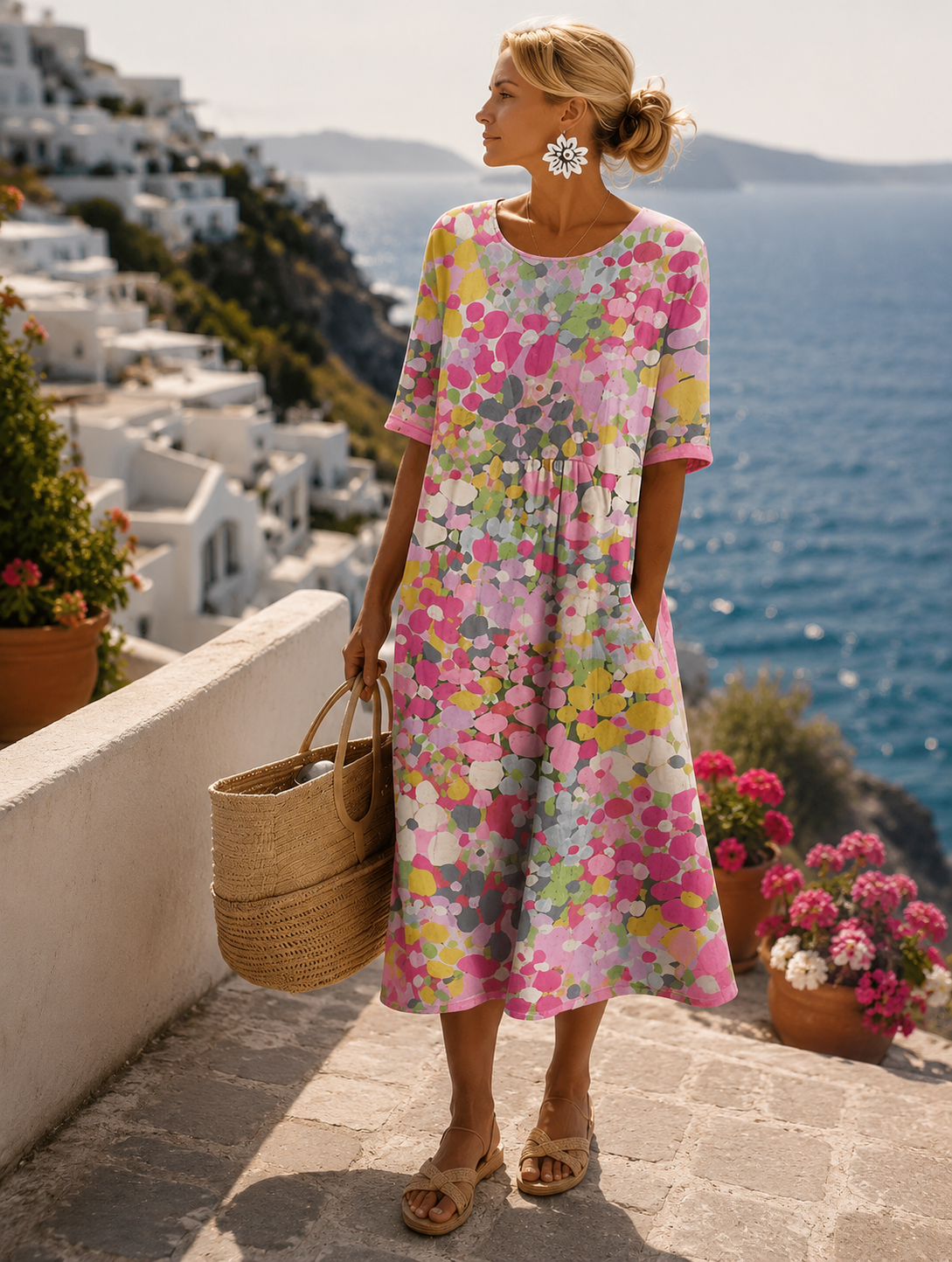 MOREAU LYON | ROBE MIDI ÉLÉGANTE FLEURIE POUR FEMMES