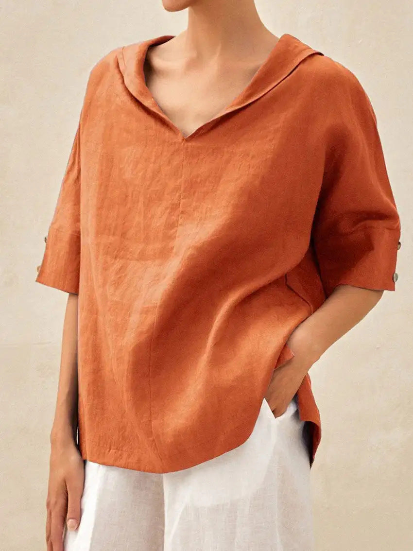 MOREAU LYON | WOMEN'S V-NECK LINEN BLOUSE