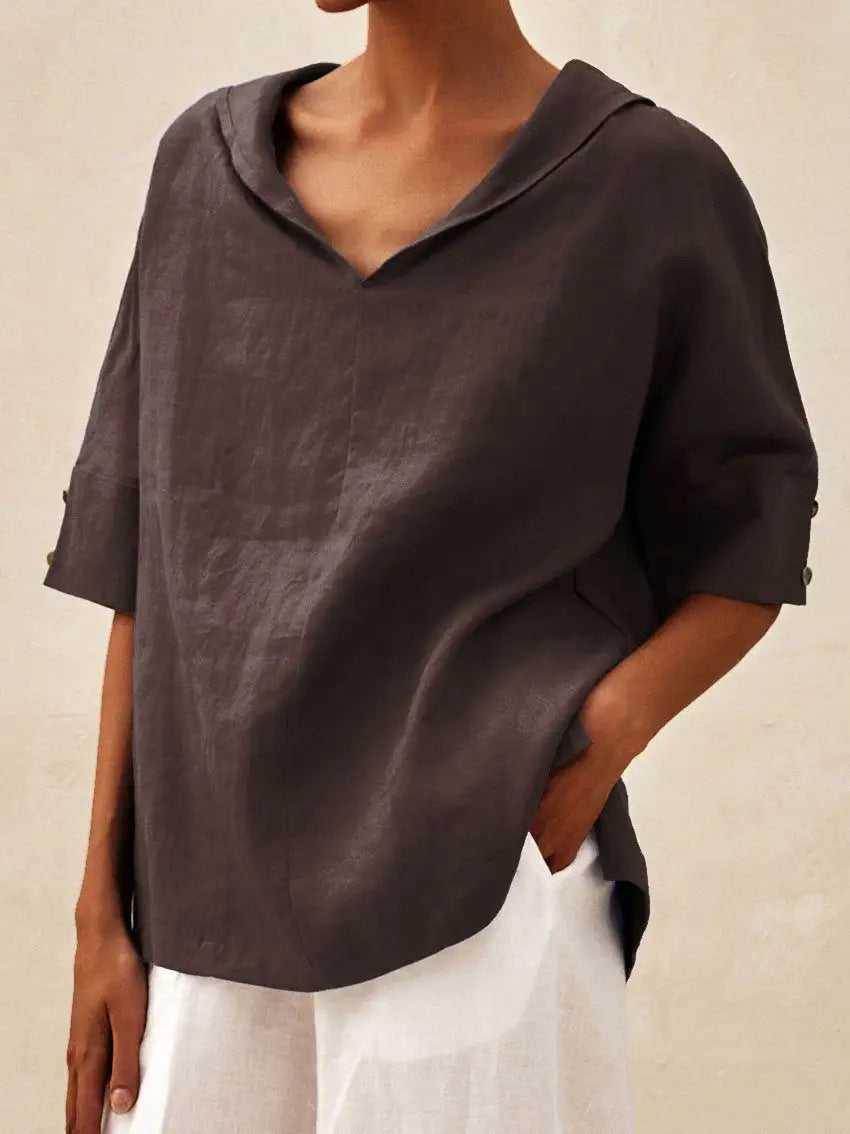 MOREAU LYON | WOMEN'S V-NECK LINEN BLOUSE