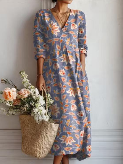 MOREAU LYON | ROBE MIDI EN LIN FLORAL ANCIEN POUR FEMMES