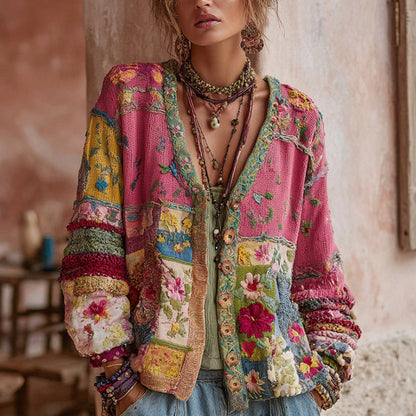 MOREAU LYON | Gilet patchwork fleuri pour femme