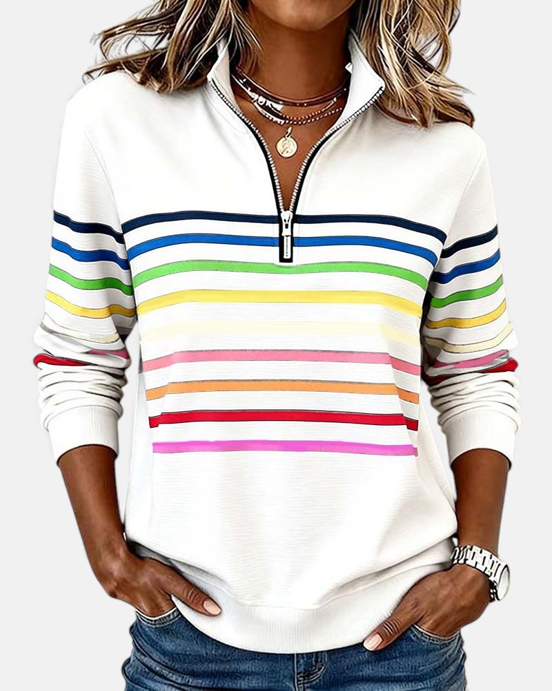 MOREAU LYON | WOMEN'S STRIPED ZIP-UP SWEATER