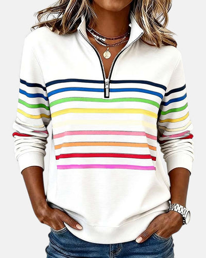 MOREAU LYON | WOMEN'S STRIPED ZIP-UP SWEATER
