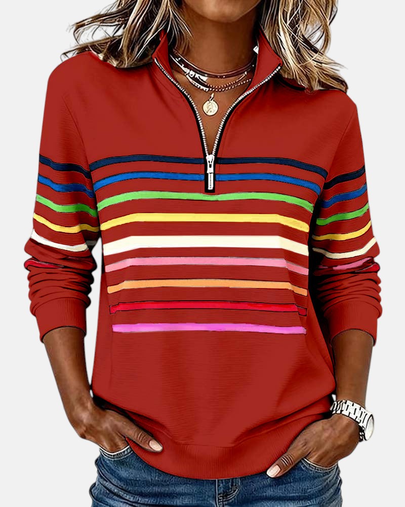 MOREAU LYON | WOMEN'S STRIPED ZIP-UP SWEATER