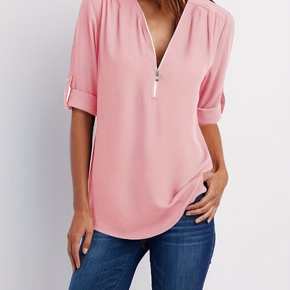 MOREAU LYON | WOMEN'S ZIP V-NECK BLOUSE