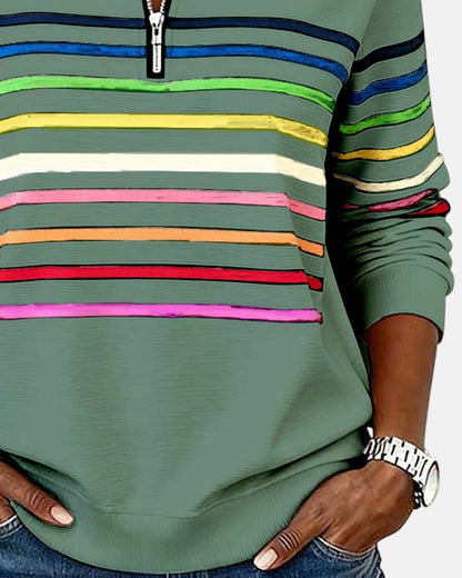 MOREAU LYON | WOMEN'S STRIPED ZIP-UP SWEATER
