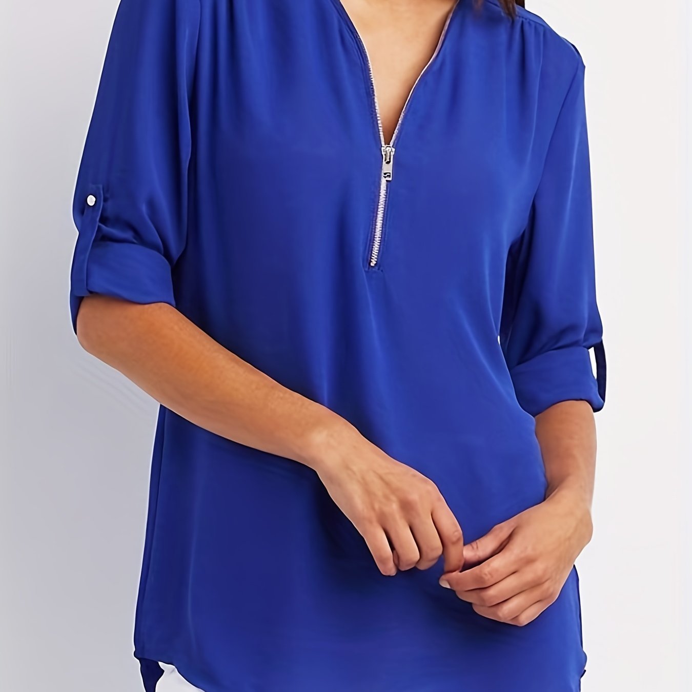 MOREAU LYON | WOMEN'S ZIP V-NECK BLOUSE