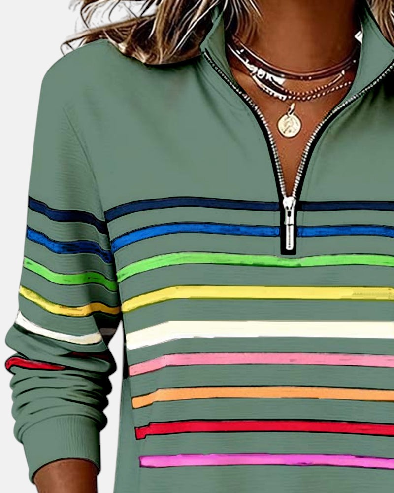 MOREAU LYON | WOMEN'S STRIPED ZIP-UP SWEATER
