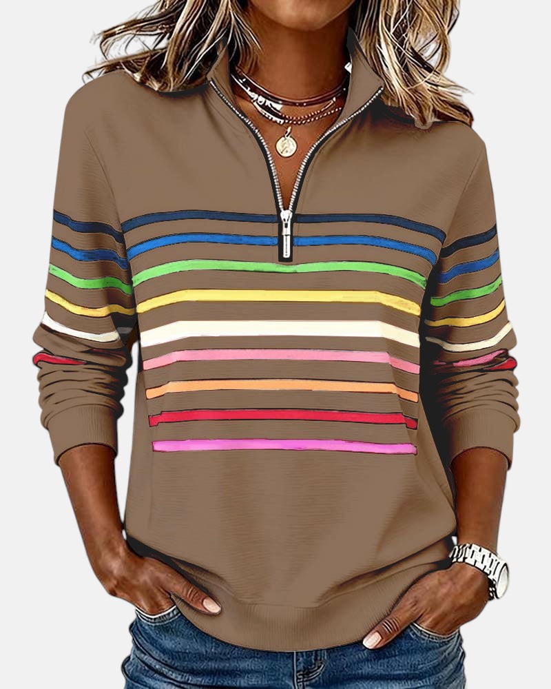 MOREAU LYON | WOMEN'S STRIPED ZIP-UP SWEATER
