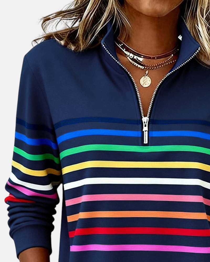 MOREAU LYON | WOMEN'S STRIPED ZIP-UP SWEATER