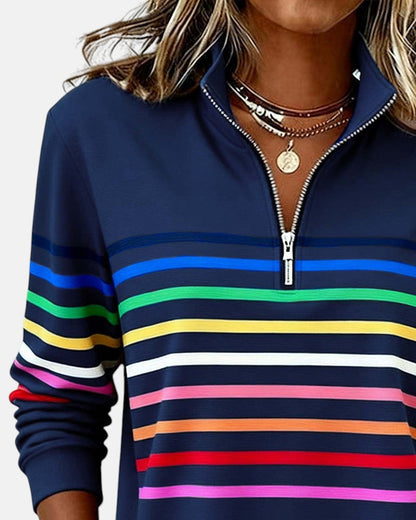 MOREAU LYON | WOMEN'S STRIPED ZIP-UP SWEATER