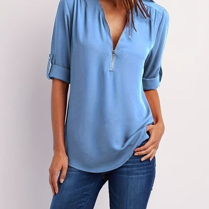 MOREAU LYON | WOMEN'S ZIP V-NECK BLOUSE