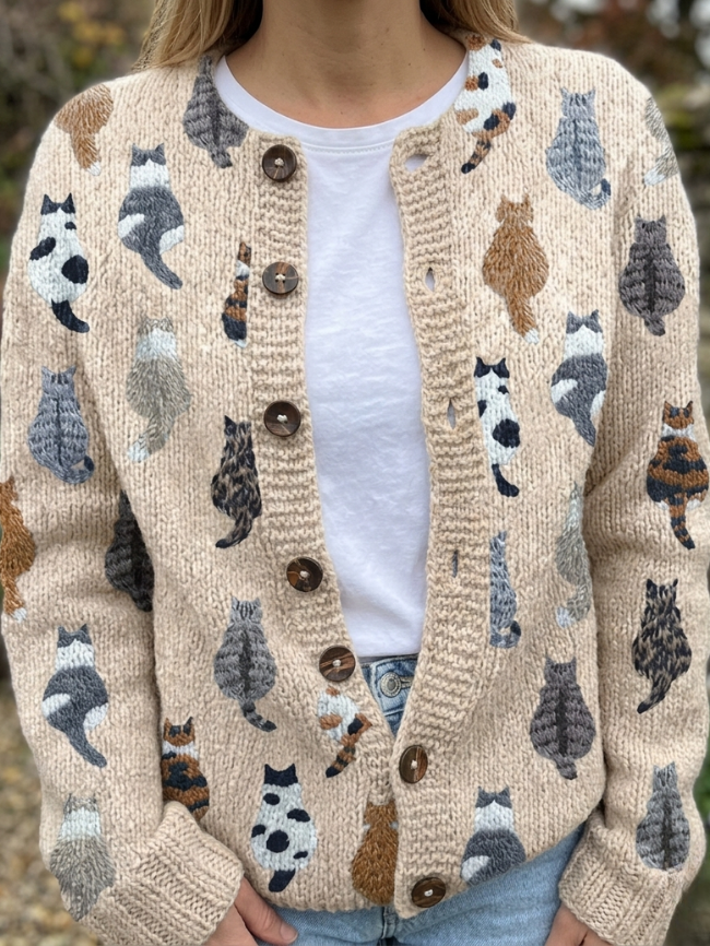 MOREAU LYON | CARDIGAN FEMME À MOTIF CHAT