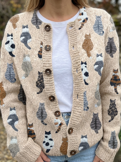 MOREAU LYON | CARDIGAN FEMME À MOTIF CHAT
